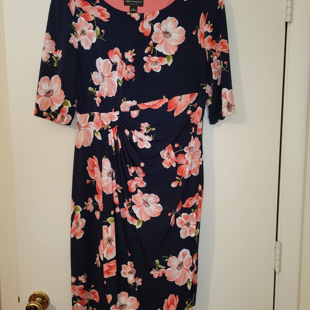 Connected Apparel Navy Floral Dress, Size 14